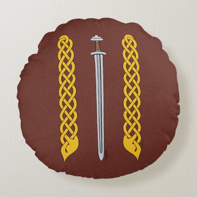 Viking Sword en Plaitwork Rond Kussen (Voorkant)
