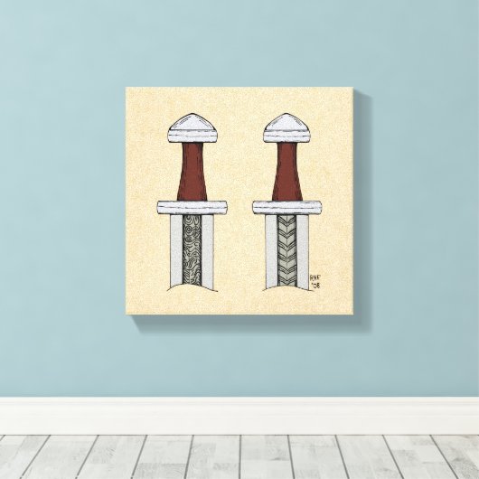 Viking Sword Pattern Welding Canvas Afdruk (Insitu (Houten vloer))