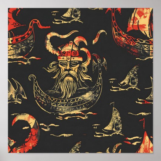 Viking thema oceaan scène poster (Voorkant)