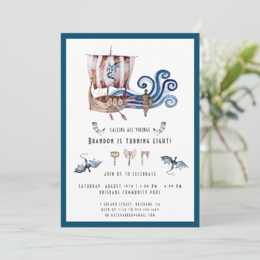 Viking Thmed Birthday Party Invitation Kaart (Staand voorkant)