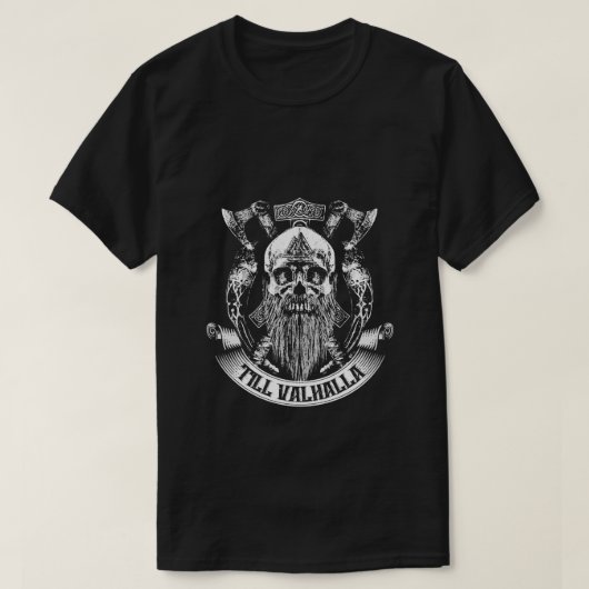 Viking Till Valhalla Skull met Ax T-shirt (Design voorkant)