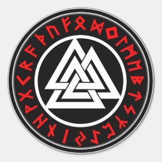 Viking Triscalion Red Runes Ronde Sticker