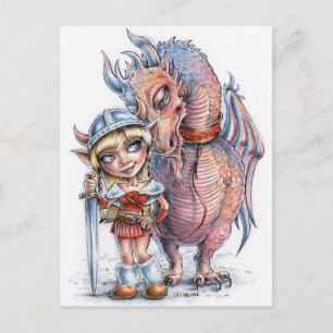 Viking Troll Girl met haar draak Briefkaart