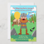 Viking vader met ballon roept op tot feestje kaart (Voorkant)