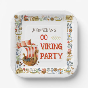 Viking Verjaardagsjongens 1–7 Galleons krijger sch Papieren Bordje