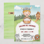 Viking verjaardagsuitnodiging voor jongen, Waterve Kaart (Voorkant / Achterkant)