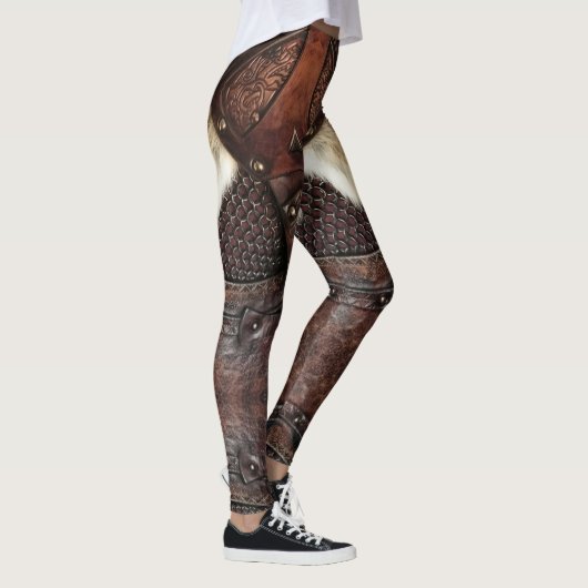 Viking Vest Armor Brown Leather Abstract Leggings (Rechts)