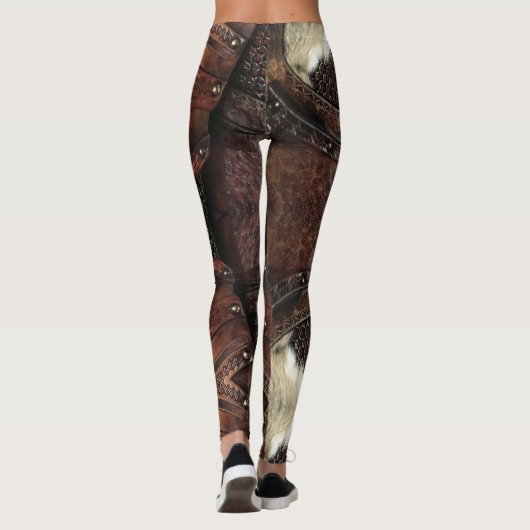 Viking Vest Armor Brown Leather Abstract Leggings (Achterkant)