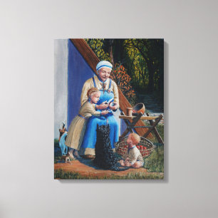 Viking vrouw / moeder / kinderen — Scottie hond - Canvas Afdruk