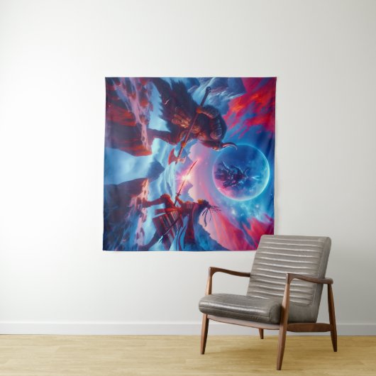 Viking vs Samurai: botsen onder de blauwe maan Wandkleed (In Situ (horizontaal))