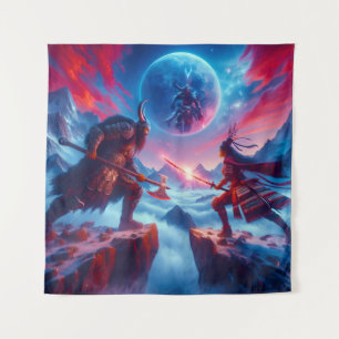 Viking vs Samurai: botsen onder de blauwe maan Wandkleed