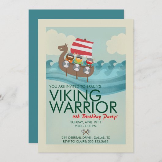 Viking Warrior Birthday Uitnodiging (Voorkant / Achterkant)
