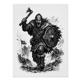 Viking Warrior Charge – Ink Battle Perfect Poster