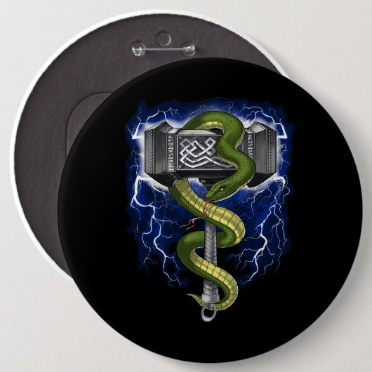 Viking Warrior Hammer Ronde Button 6,0 Cm (Voorkant /achterkant)