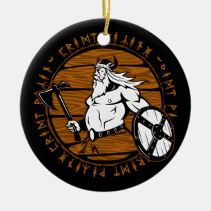 Viking Warrior Helmet Shield start Kerstmis Keramisch Ornament