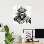Viking Warrior Portret Schilderen Historisch Stoer Poster (Thuiskantoor)