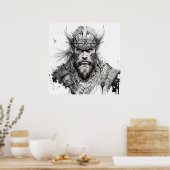 Viking Warrior Portret Schilderen Historisch Stoer Poster (Keuken)