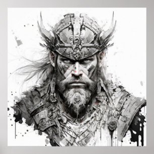 Viking Warrior Portret Schilderen Historisch Stoer Poster