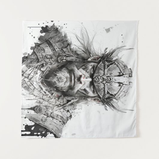 Viking Warrior Portret Schilderen Historisch Stoer Wandkleed (Voorkant (horizontaal))