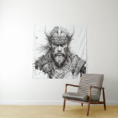 Viking Warrior Portret Schilderen Historisch Stoer Wandkleed (In situ)