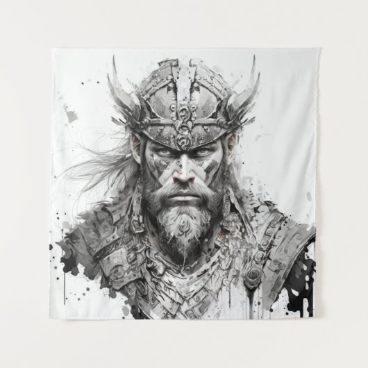 Viking Warrior Portret Schilderen Historisch Stoer Wandkleed (Voorkant)