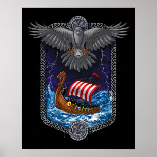 Viking Warrior Ship Raven Poster