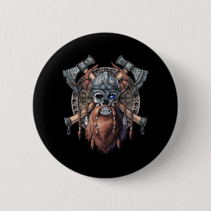 Viking Warrior Skull Ronde Button 5,7 Cm