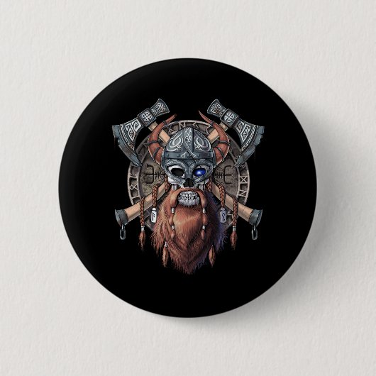 Viking Warrior Skull Ronde Button 5,7 Cm (Voorkant)