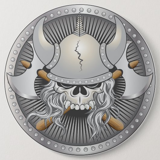 Viking Warrior Skull Ronde Button 6,0 Cm (Voorkant)