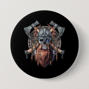 Viking Warrior Skull Ronde Button 7,6 Cm