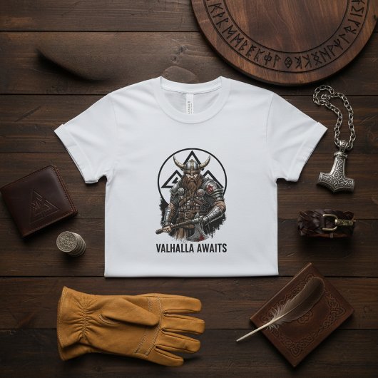 Viking Warrior Valhalla Awaits Valknut Graphic T-shirt