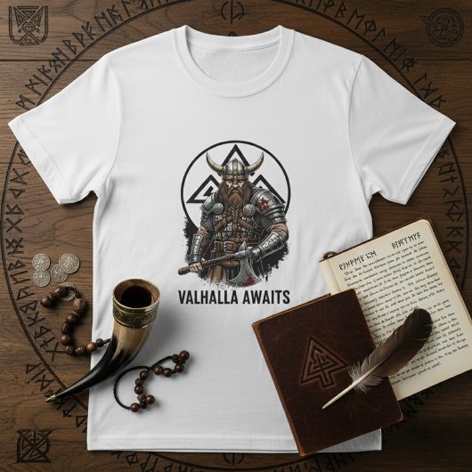 Viking Warrior Valhalla Awaits Valknut Graphic T-shirt