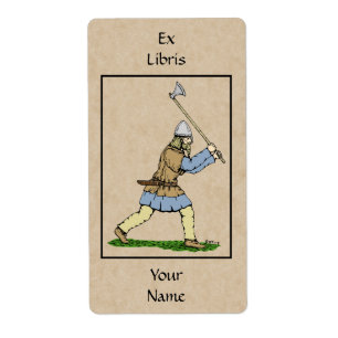 Viking Warrior Wielding Broad-Ax-boekplaat Etiket