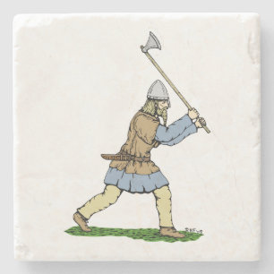 Viking Warrior Wielding Broad-Ax Stenen Onderzetter
