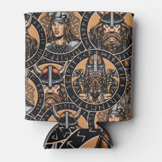 Viking Warriors: Kleurrijk  patroon Blikjeskoeler (Voorkant)