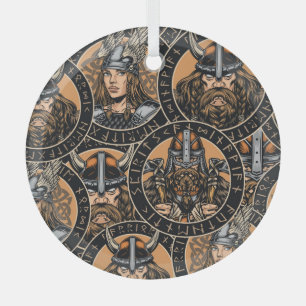 Viking Warriors: Kleurrijk patroon Glas Ornament