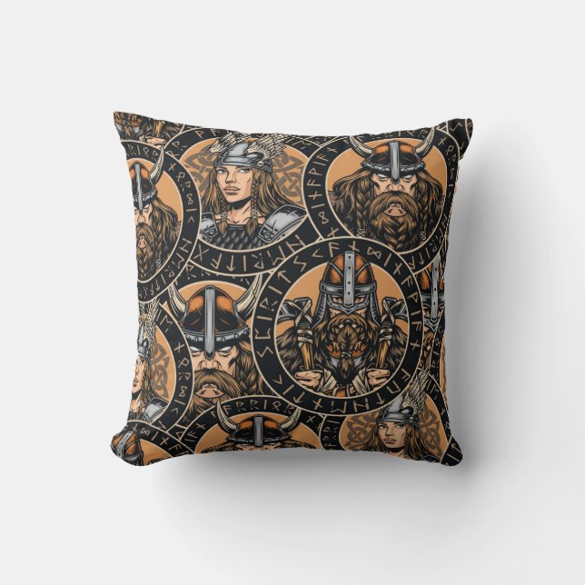 Viking Warriors: Kleurrijk  patroon Kussen (Voorkant)