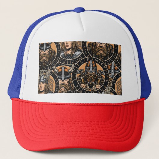 Viking Warriors: Kleurrijk patroon Trucker Pet (Voorkant)