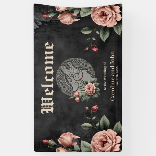 Viking Wolf en Rozen. Een gestileerde wolfskop, Spandoek (Verticaal)