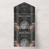 Viking Wolf en Rozen. Het hoofd van een gestileerd All In One Uitnodiging (Binnen)