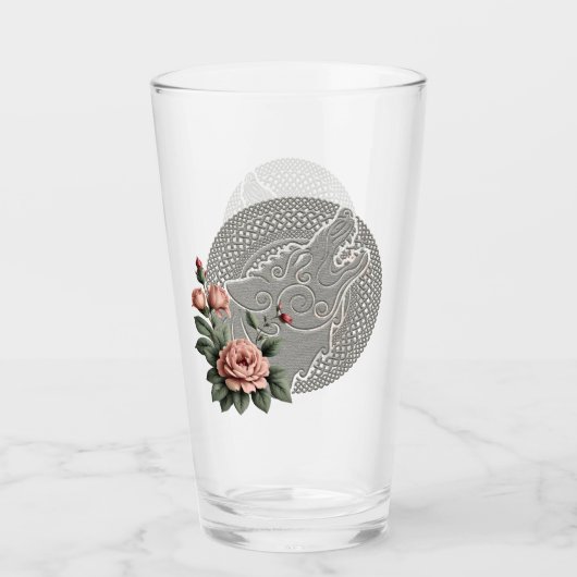 Viking Wolf en Rozen. Het hoofd van een gestileerd Glas (Voorkant)
