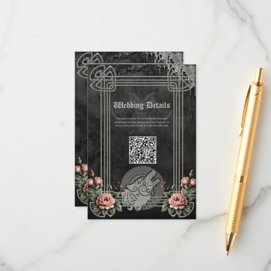 Viking Wolf en Rozen. Het hoofd van een gestileerd Informatiekaartje (Voorkant / Achterkant in situ)