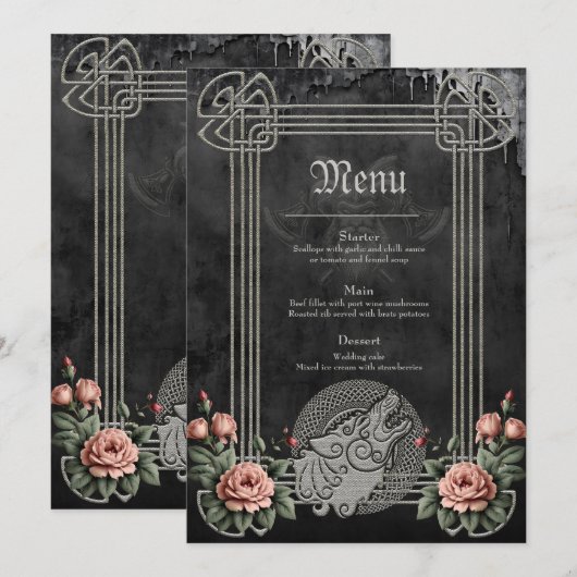 Viking Wolf en Rozen. Het hoofd van een gestileerd Menu (Voorkant / Achterkant)