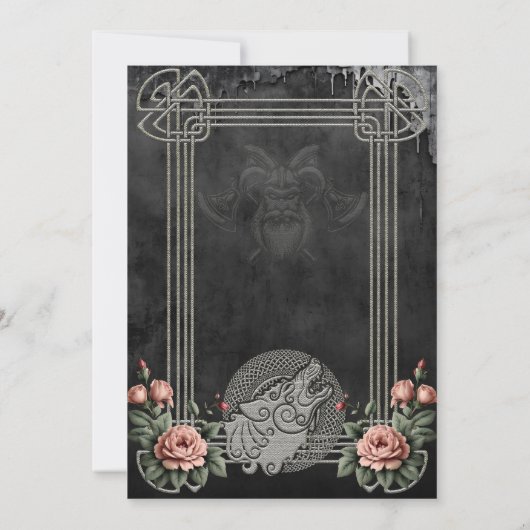 Viking Wolf en Rozen. Het hoofd van een gestileerd Save The Date (Achterkant)