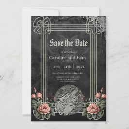 Viking Wolf en Rozen. Het hoofd van een gestileerd Save The Date