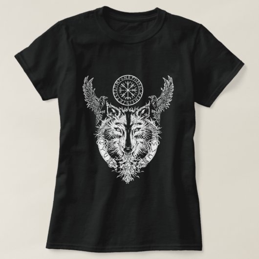 Viking Wolf Raven Vegvisir T-shirt (Design voorkant)