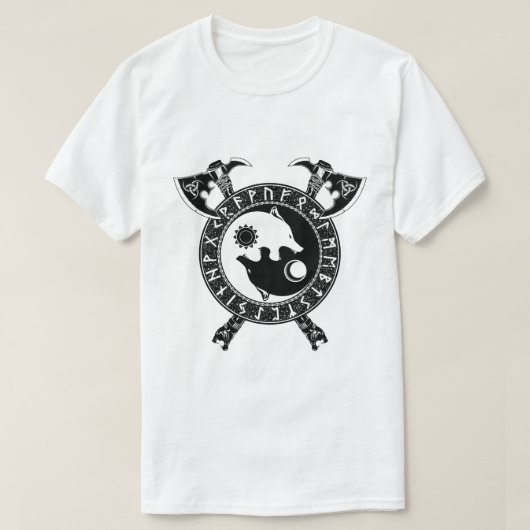 Viking Yin Yang Wolf en Ax T-shirt (Design voorkant)