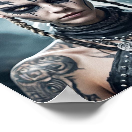 Viking zorgzame vrouw met rune tattoo en oorlogste poster (Hoek)