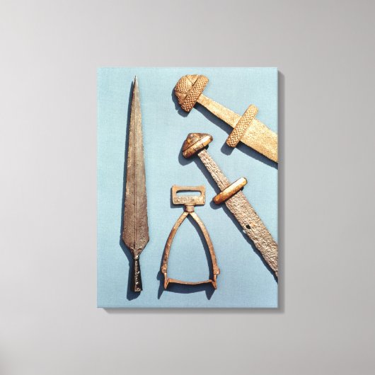 Viking zwaarden, stijgbeugel en speerpunt canvas afdruk (Voorkant)