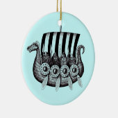 Vikingen in Drekar zwarte en witte peninkttekening Keramisch Ornament (Rechts)